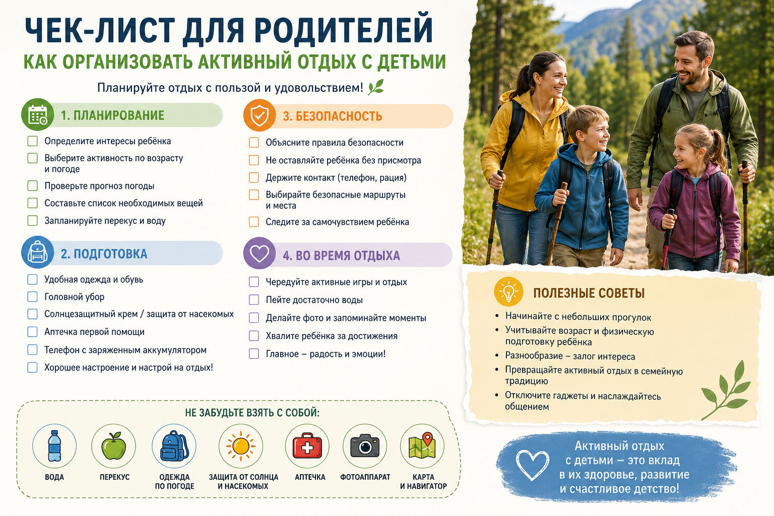 Чек-лист для родителей по организации активного отдыха с детьми