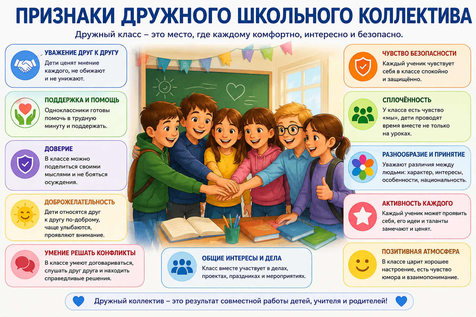 Признаки дружного школьного коллектива