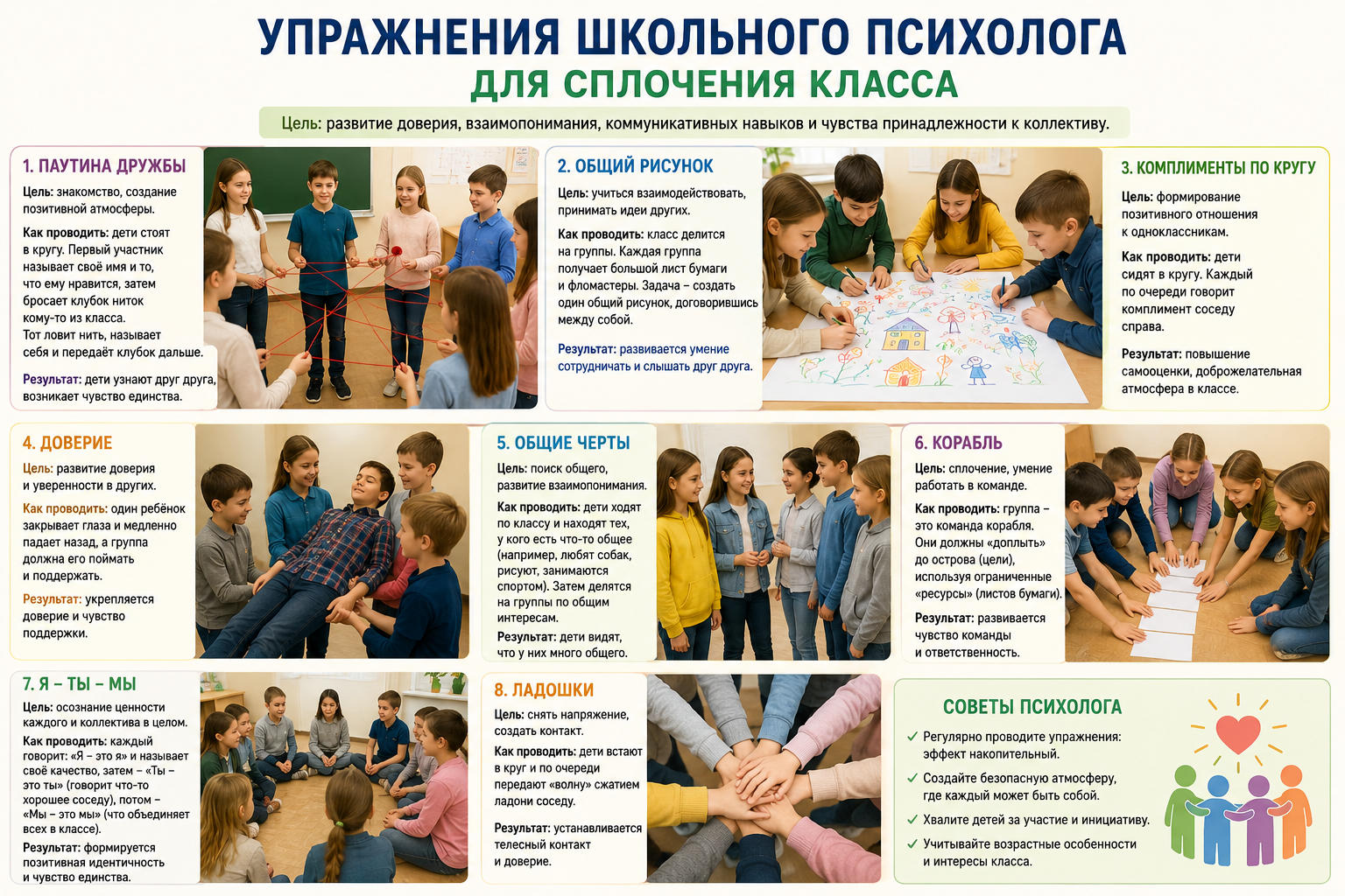 Упражнения школьного психолога для сплочения класса