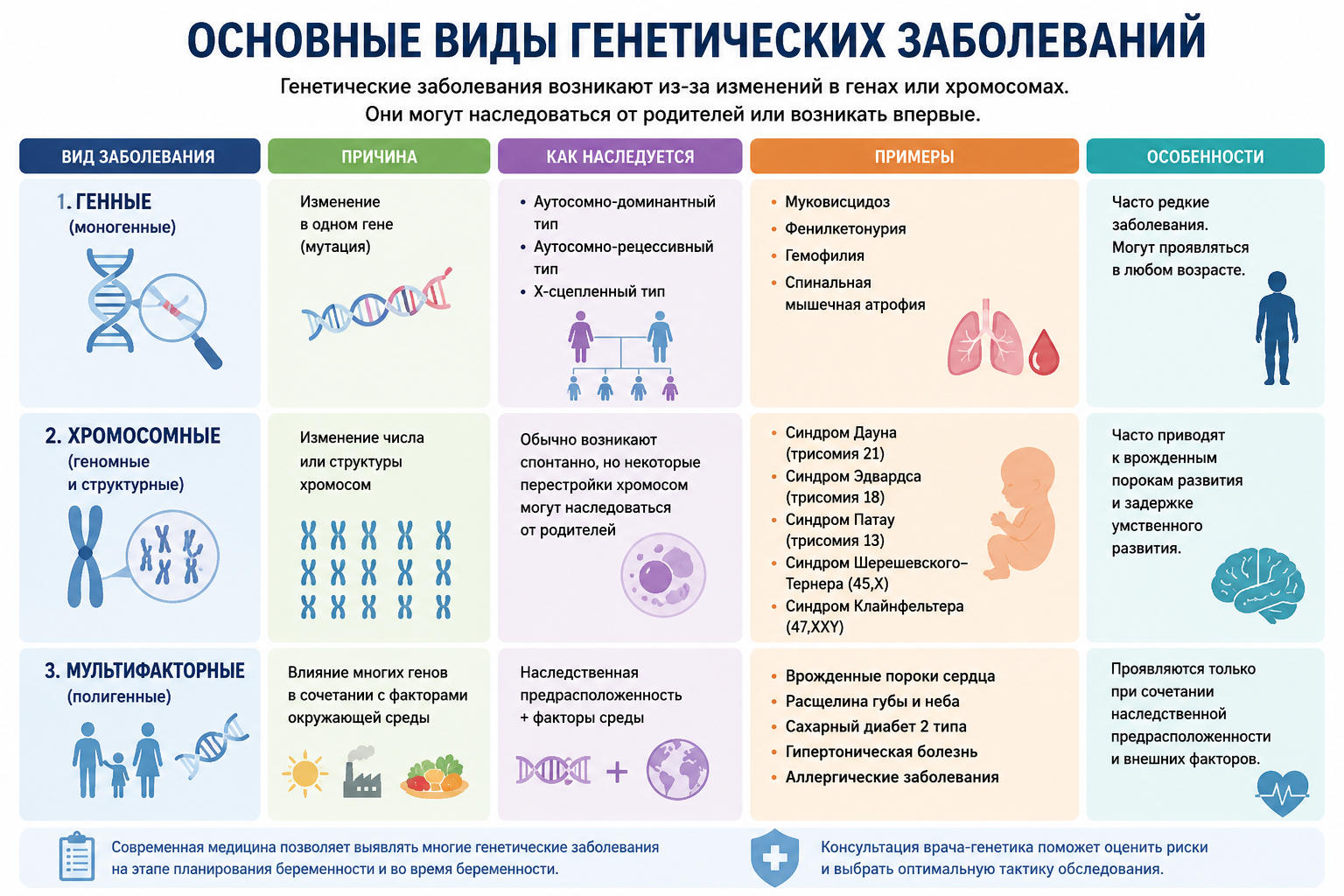Основные виды генетических заболеваний и хромосомных нарушений у плода