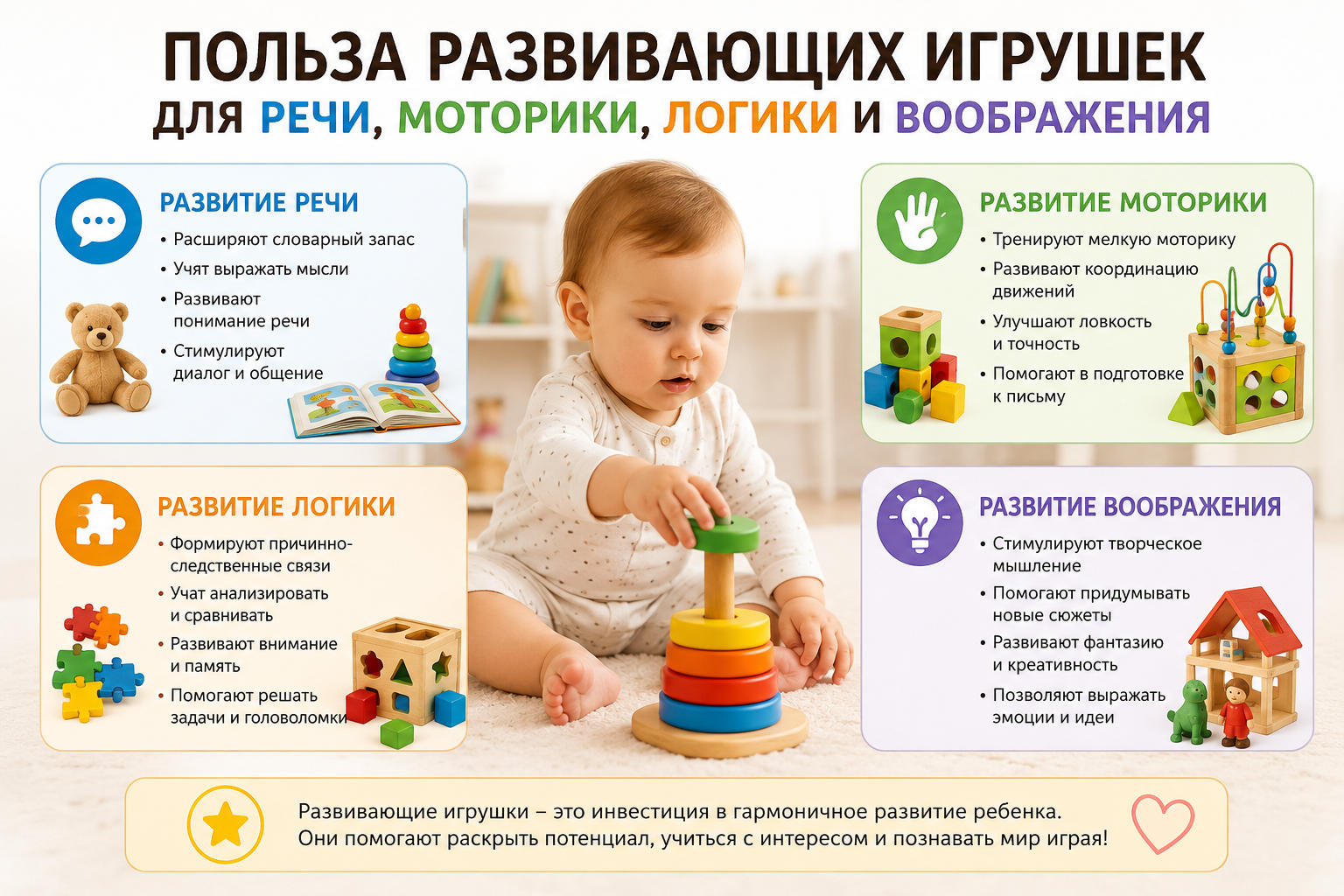 Польза развивающих игрушек для речи моторики логики и воображения