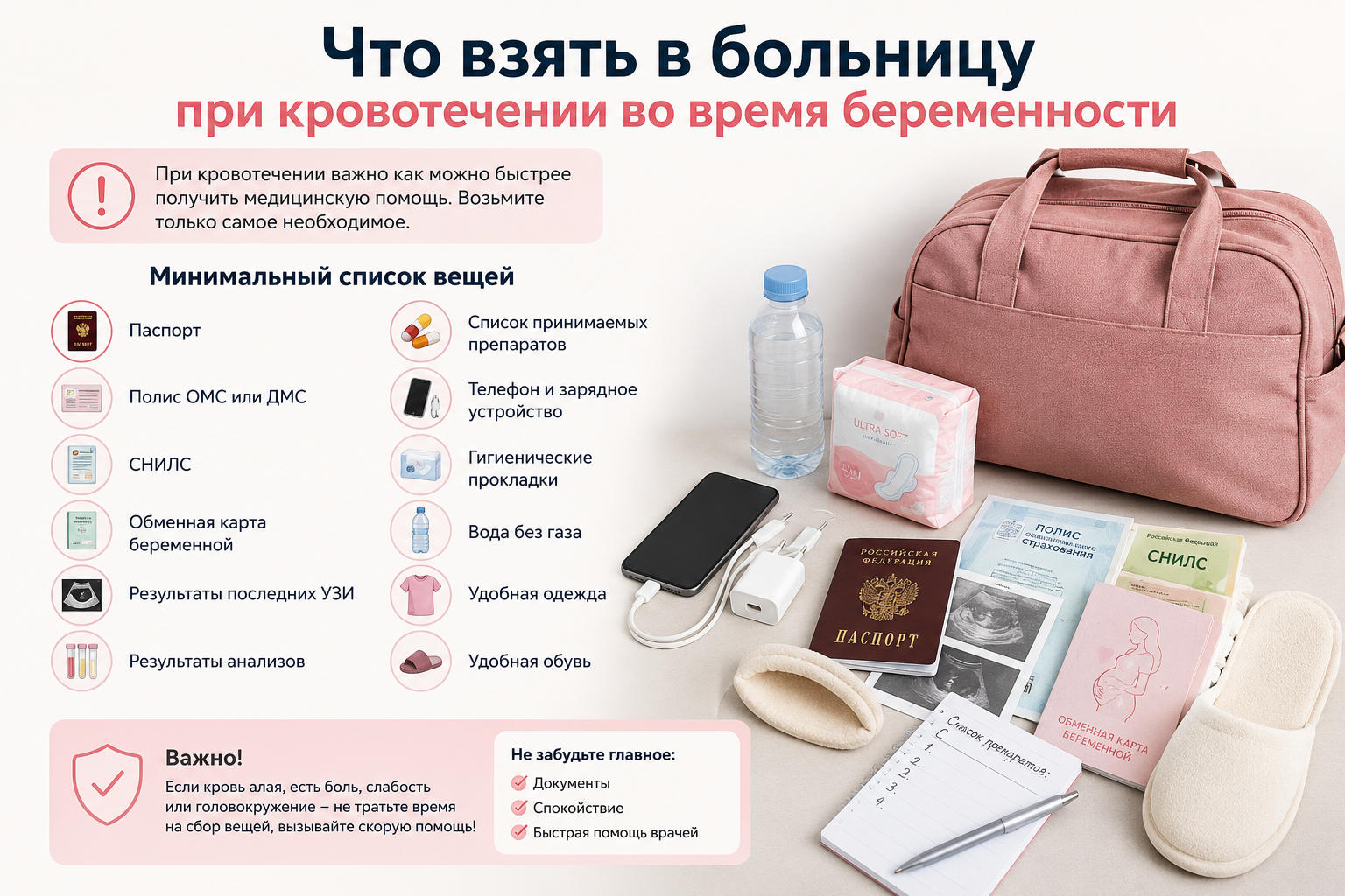 Что взять в больницу при кровотечении во время беременности