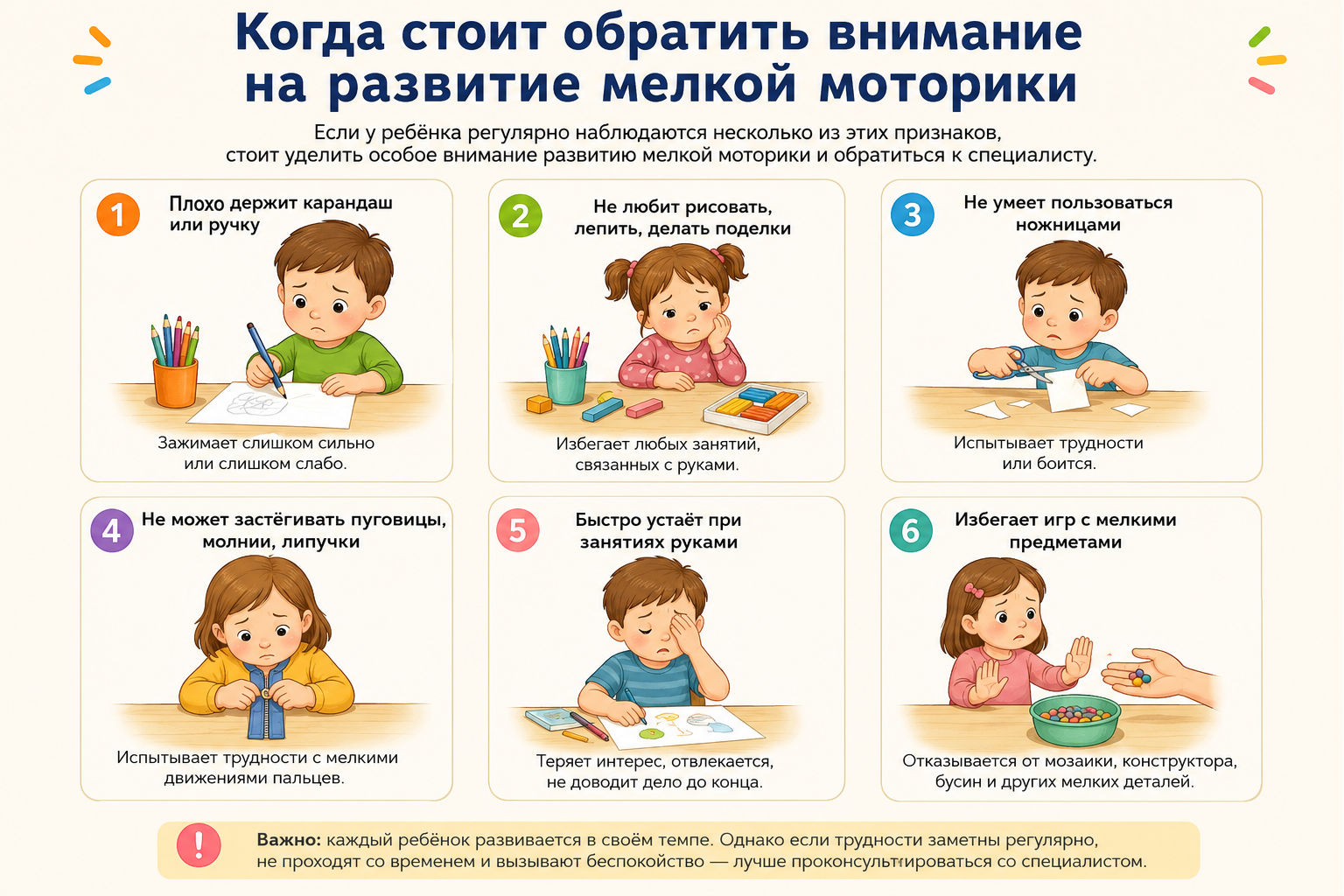 Признаки нарушения мелкой моторики у детей дошкольного возраста