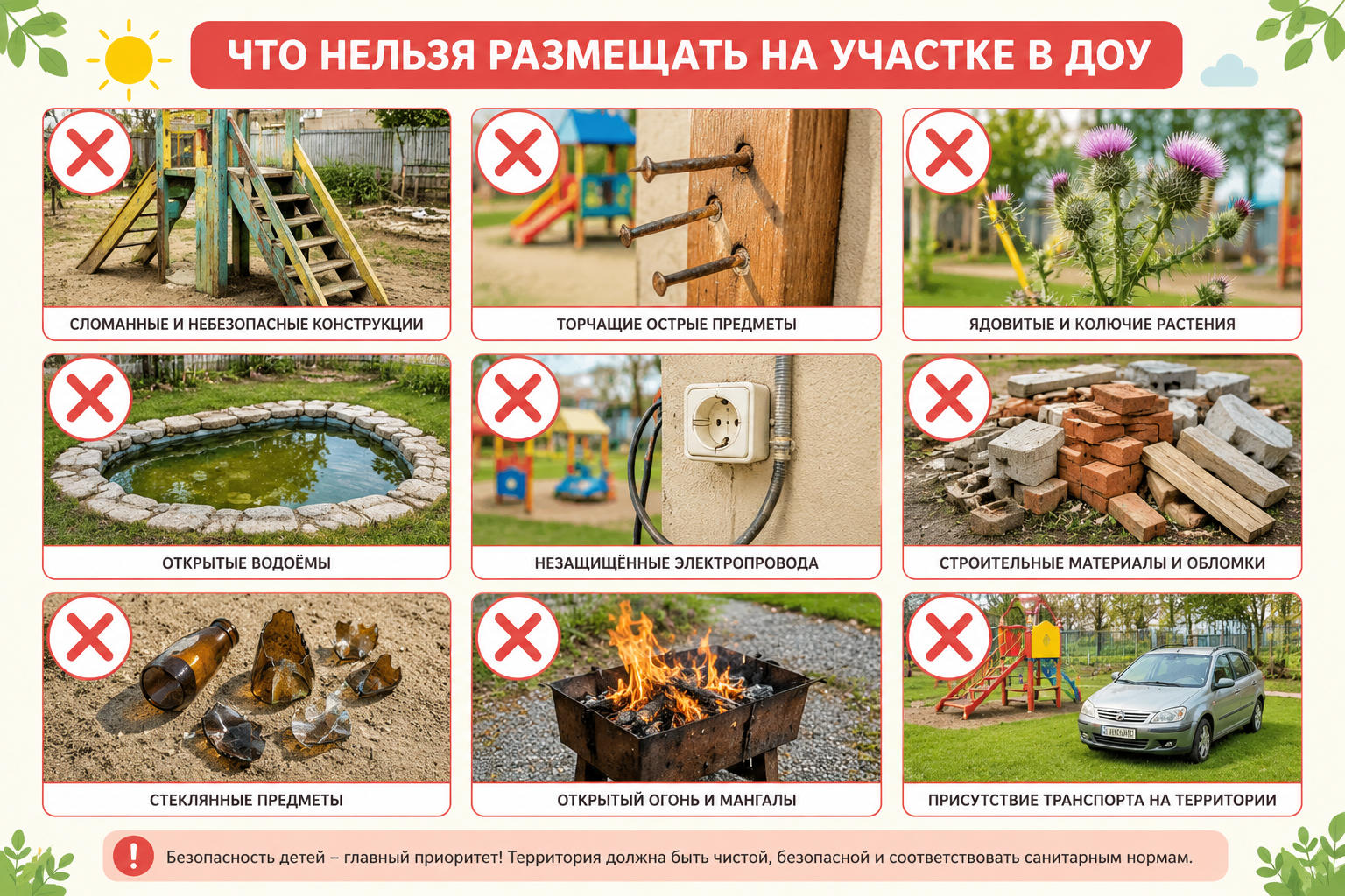 Что нельзя размещать на участке детского сада