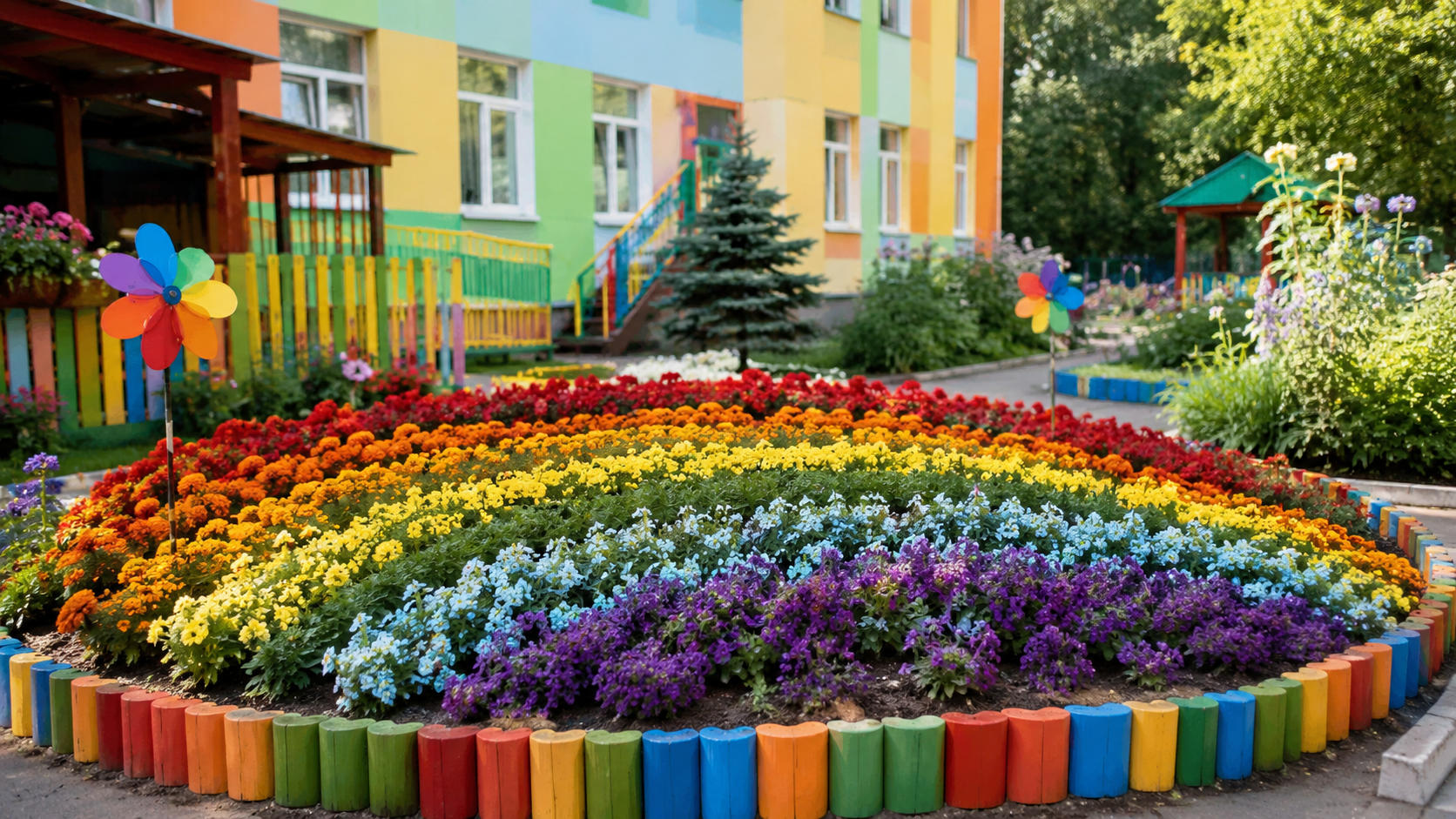 Клумба радуга в детском саду