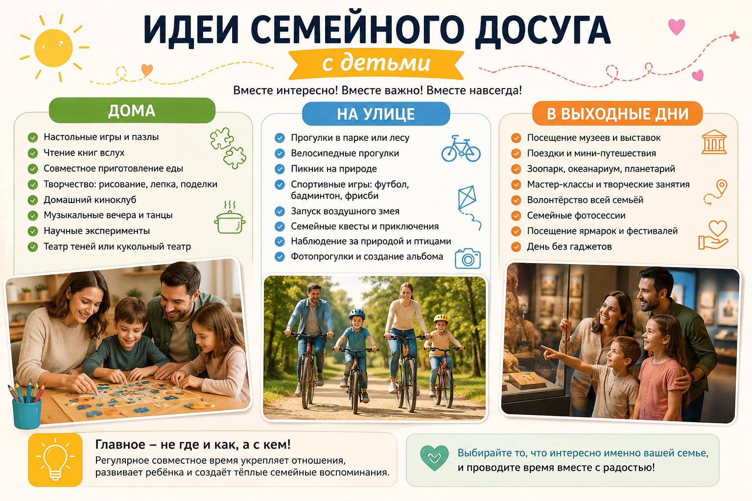 Идеи семейного досуга дома, на улице и в выходные дни
