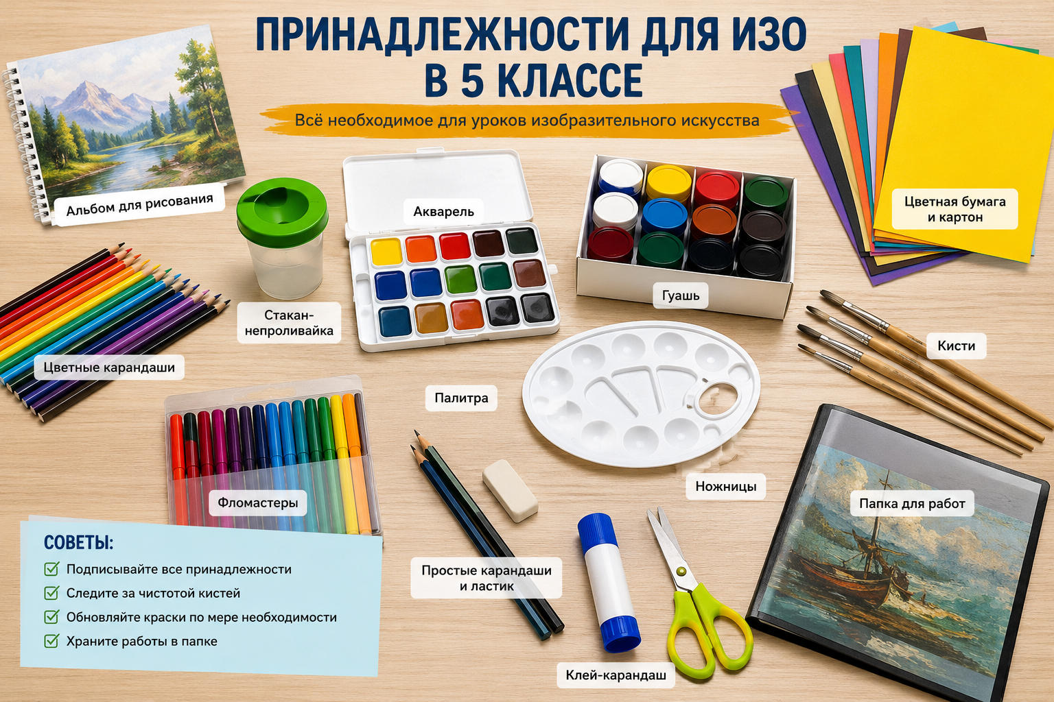 Принадлежности для ИЗО в 5 классе Что нужно для ИЗО в 5 классе