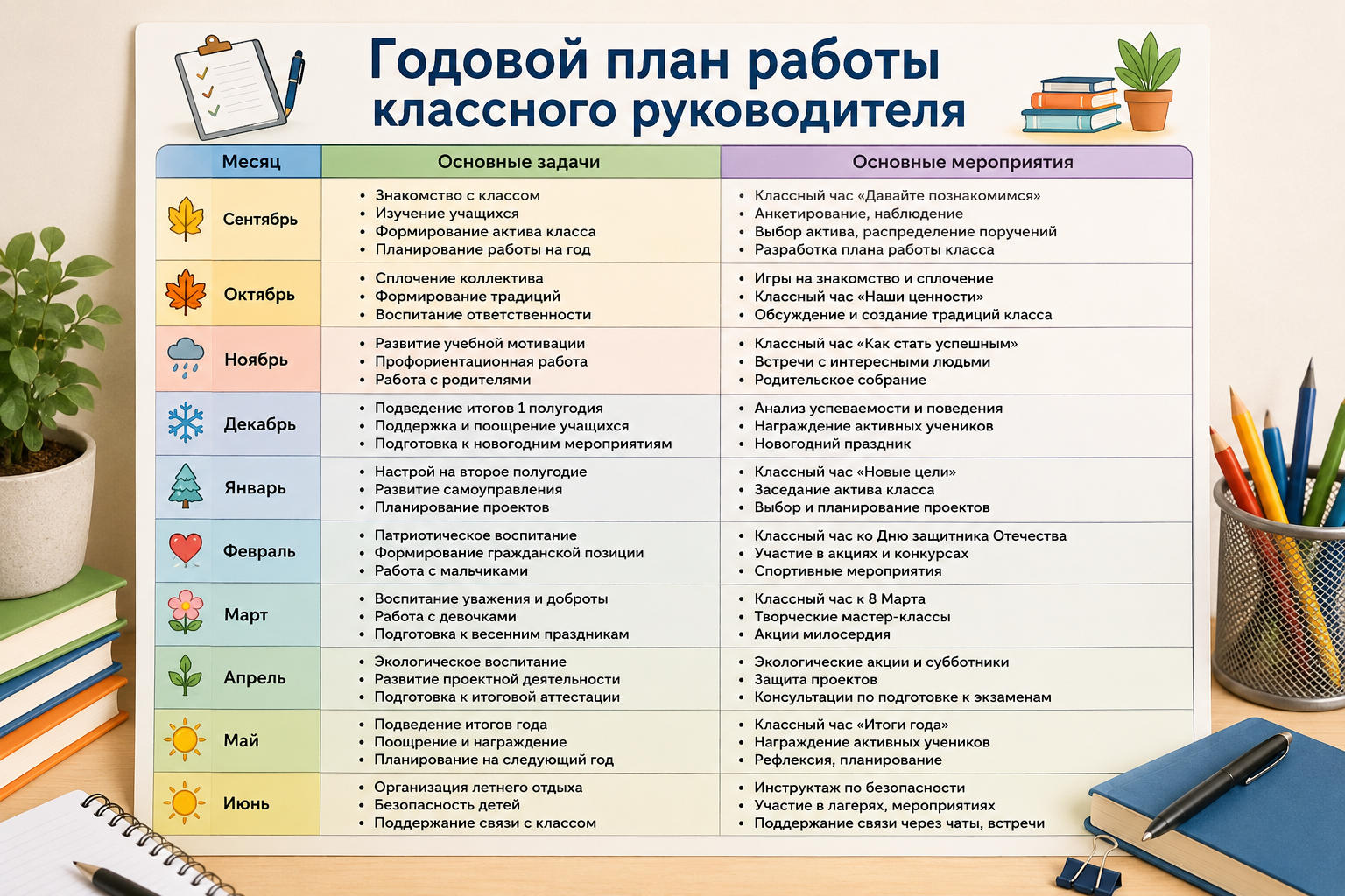 Годовой план работы классного руководителя
