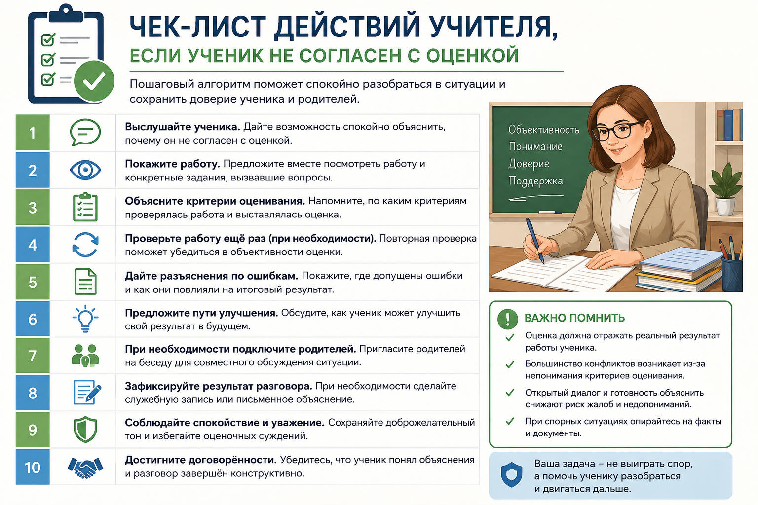 Чек-лист действий учителя если ученик не согласен с оценкой
