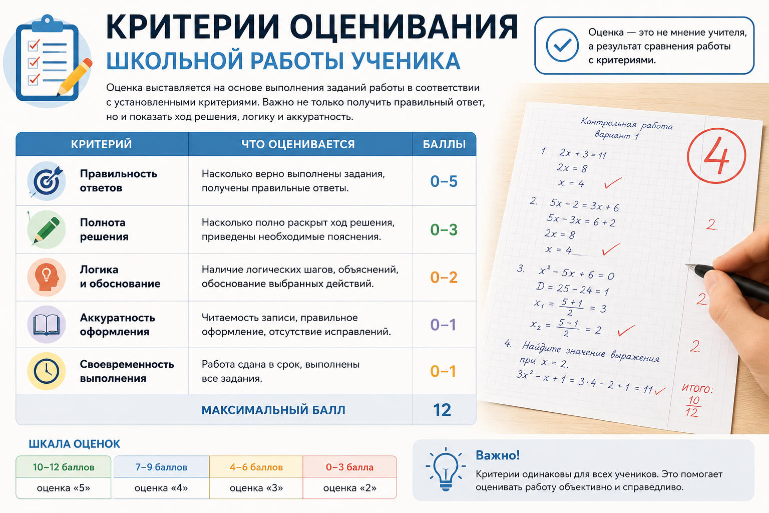 Критерии оценивания школьной работы ученика