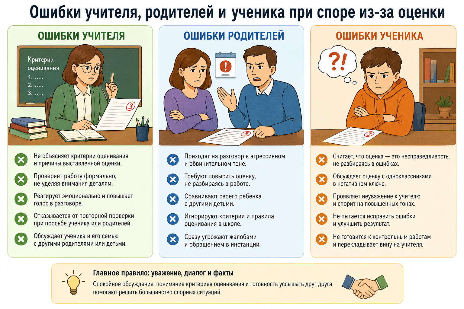 Ошибки учителя родителей и ученика при споре из-за оценки