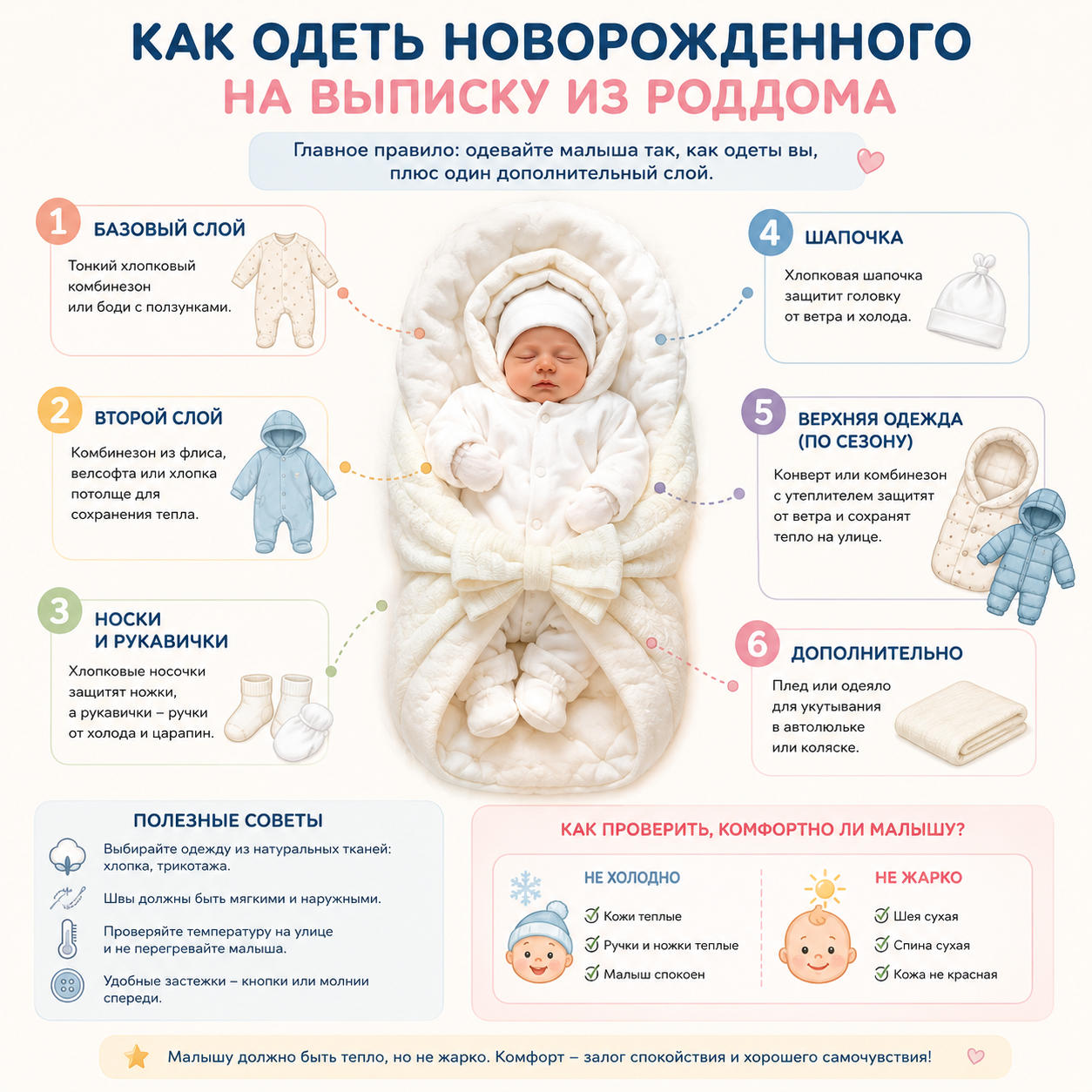Инфографика как одеть новорожденного на выписку из роддома