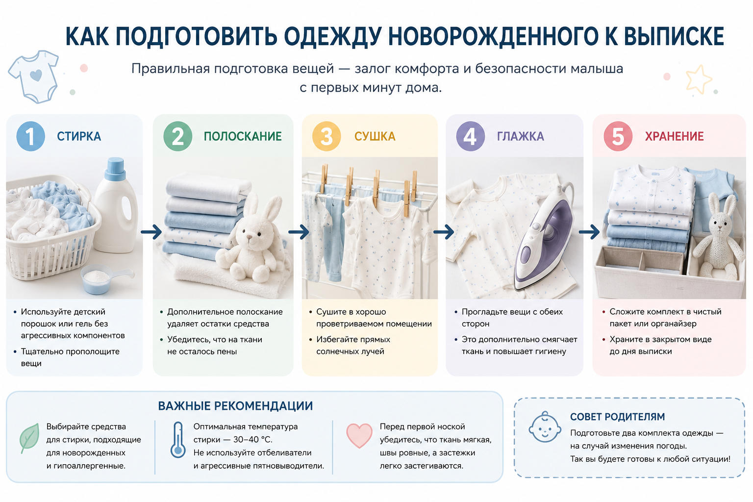 Как подготовить одежду новорожденного к выписке из роддома