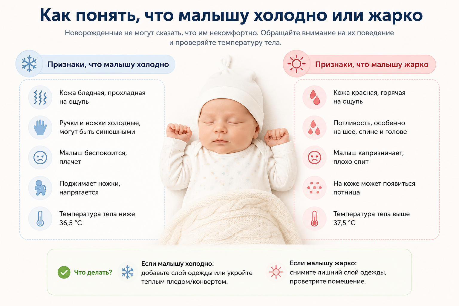 Как понять, что новорожденному холодно или жарко после выписки из роддома