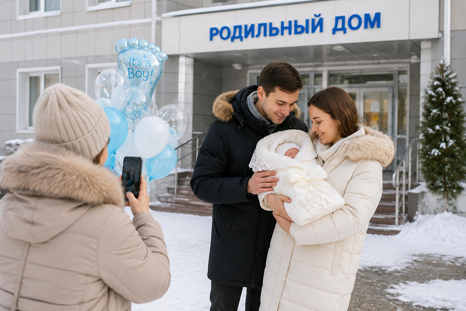 Фотосессия на зимней выписке