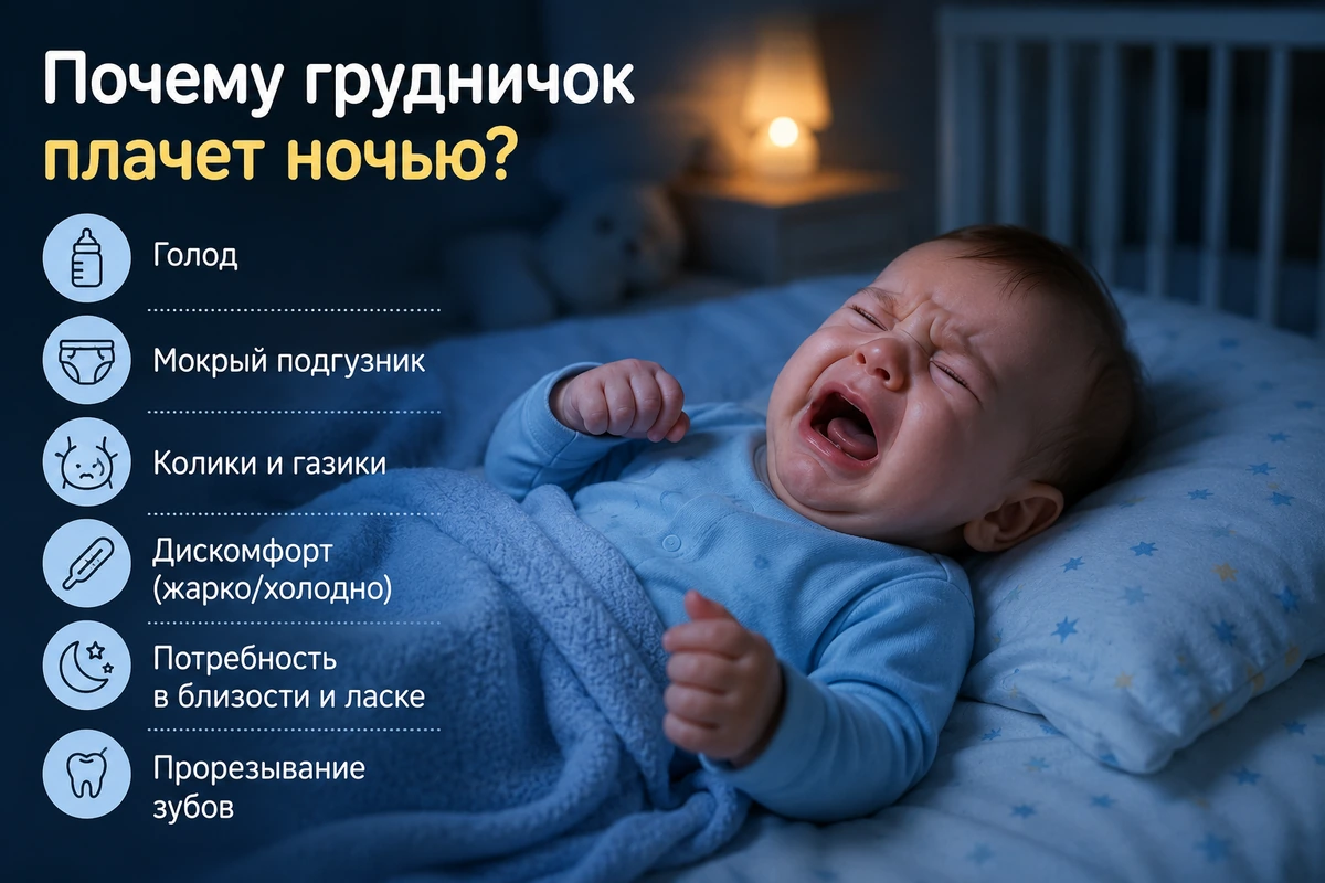 Причины, по которым грудничок может плакать ночью