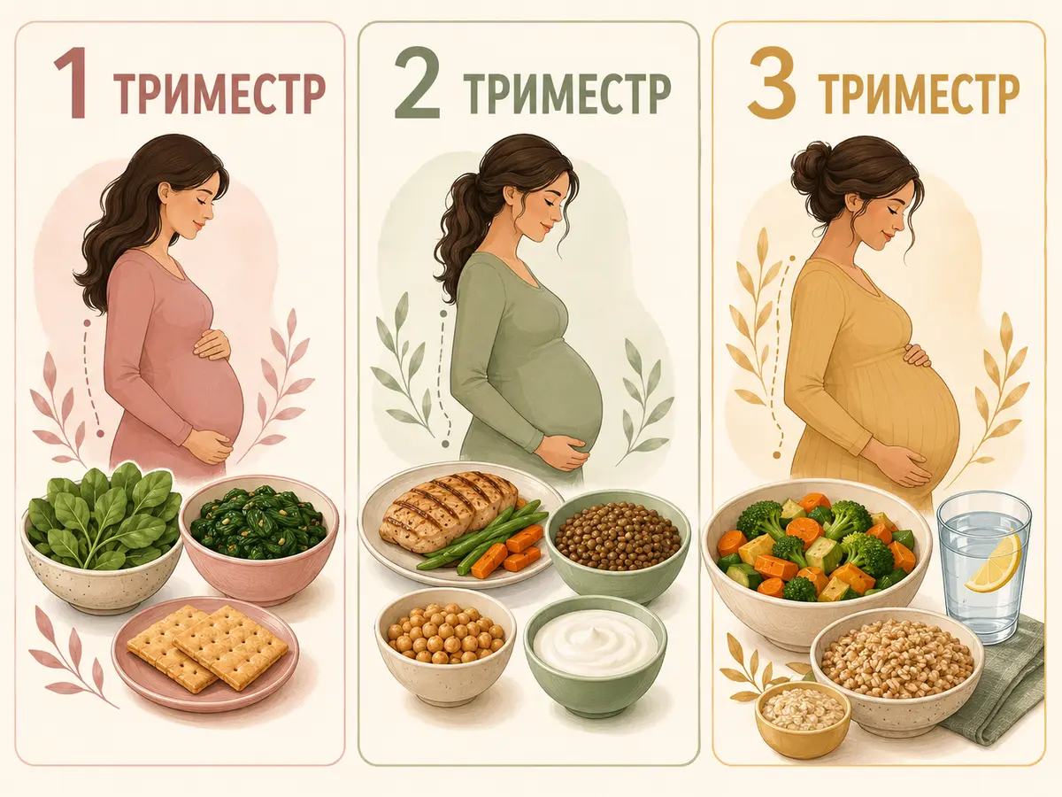 Особенности питания в первом, втором и третьем триместрах беременности