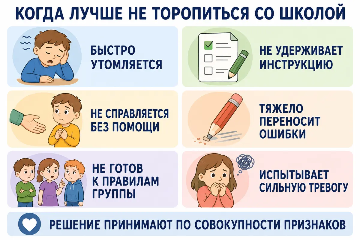 Признаки, при которых лучше отложить поступление ребёнка в школу